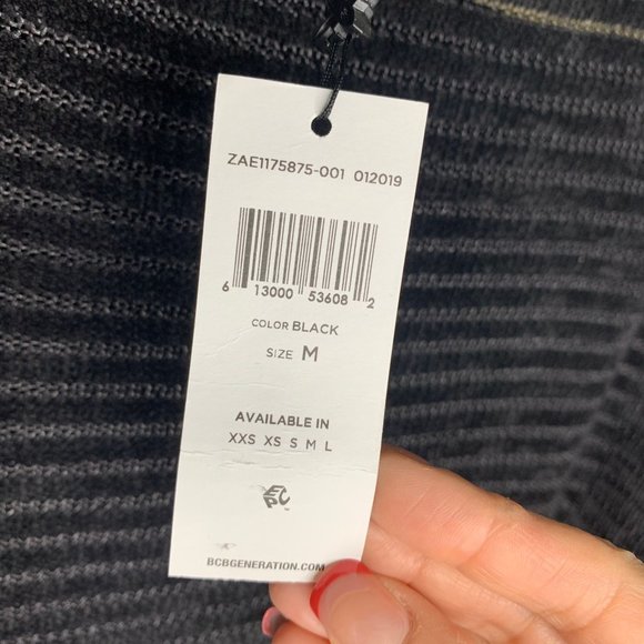 NWT BCBGENERATION Black Knit Striped Velour Mock Neck Balloon Sleeve Tunic Sz‎ M - Picture 8 of 8